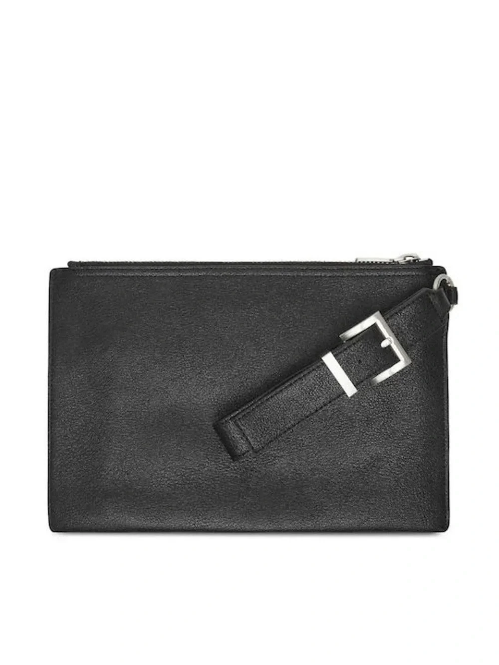 New GUESS Black Embossed Leather Zip-Top Wristlet Clutch